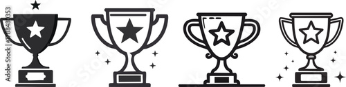 Classic victory trophy cup outline icon representing success, leadership, and competition award in elegant vector form