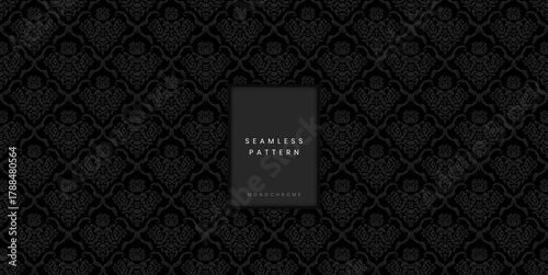 Seamless Dark Monochrome Ornamental Damask Floral Tip Pattern