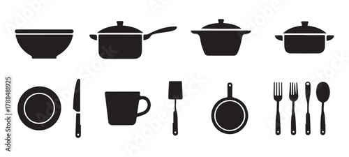 Kitchen Silhouette Vector Set | Cooking Utensils, Tools, and Kitchenware Icons