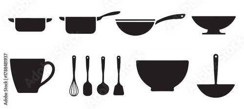 Kitchen Silhouette Vector Set | Cooking Utensils, Tools, and Kitchenware Icons