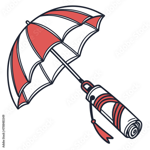 Stylized red and white umbrella with tassel