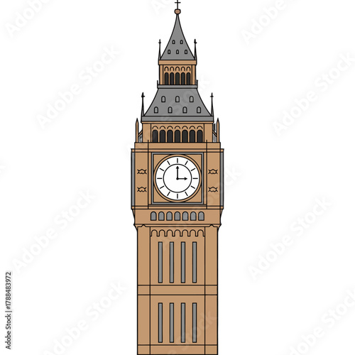 Big Ben London Landmark Flat Vector Illustration