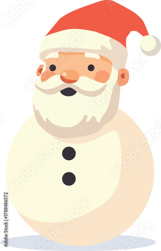 Cute Santa Snowman Illustration with Red Hat and Beard, Festive Winter Holiday Character on Light Background