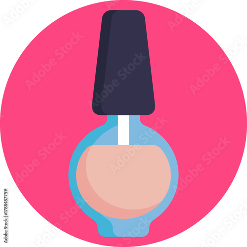 A bottle of nail polish with a brush for applying color to nails.