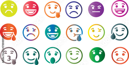 Collection of pixelated gradient emoji faces expressing various emotions
