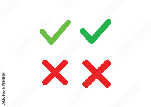Two green checkmarks and two red crosses symbols for affirmation or rejection