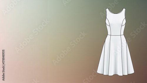 Minimalistic white dress illustration on soft gradient background with copy space