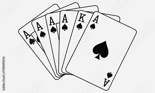 Illustrative depiction of a formidable full house in poker, showcasing a winning hand with three aces and two kings, symbolizing luck, strategy, and high stakes card games