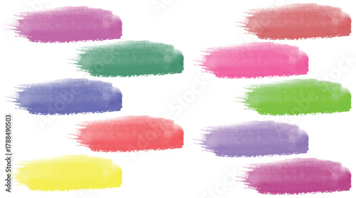 colorful watercolor brush stroke set isolated on white background, vibrant paint brush texture collection for creative design projects, watercolor paint stroke elements for modern artwork 

