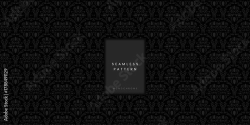 Seamless Dark Monochrome Ornamental Damask Pillar Pattern