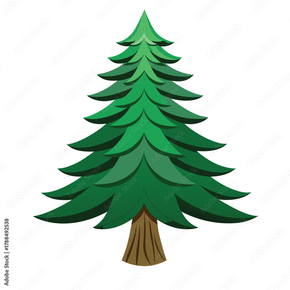 Obraz premium Simple Christmas tree vector illustration, Stylized green pine tree isolated
