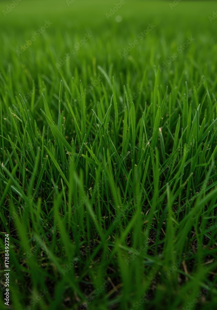 Obraz premium Close up texture of vibrant green lawn grass growing from nutrient rich dark fertile soil suitable for organic agriculture, gardening, and ecology ,earth ,garden ,healthy