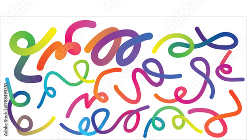 Title: Colorful Plasticine Clay Random Swirls and Curls Pattern on White Background