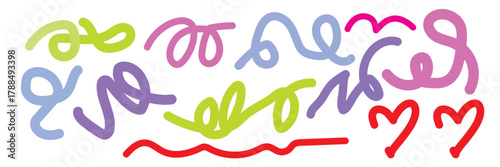 Colorful Plasticine Clay Swirls Curls and Hearts Pattern on White Background