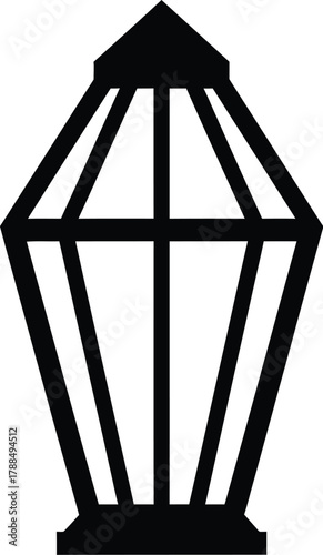 Stylized minimalist abstract geometric bird cage or lantern outline vector icon symbol design