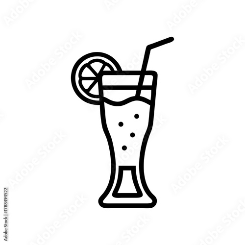Tall glass of juice with straw and citrus garnish on transparent background
