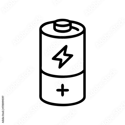 Outline of a battery with a lightning bolt symbol on transparent background
