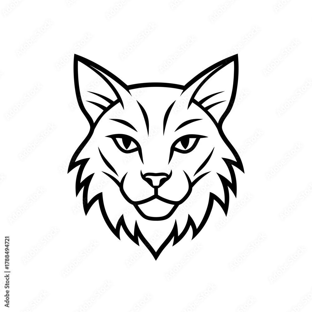 Fototapeta premium Stylized black and white lynx head illustration on transparent background