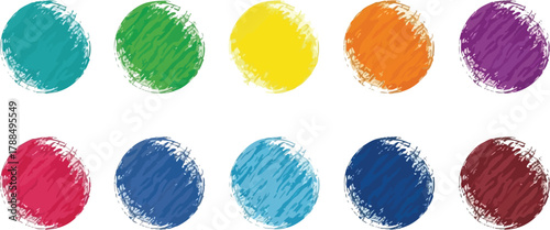 Circle Colorful Sketchy Grunge, Teal, Green, Yellow, Orange, Purple, Red, Blue Set