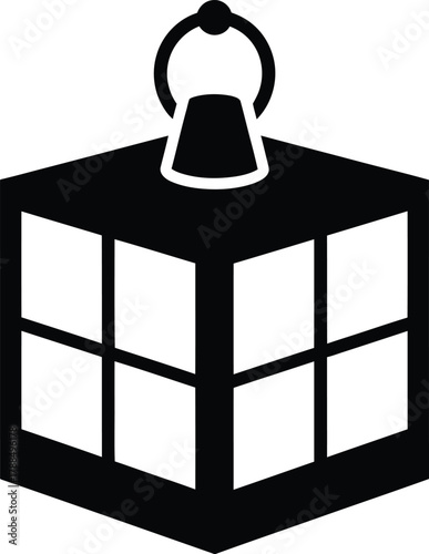 Minimalist black silhouette icon of a traditional style lantern with window panes and a hanging ring