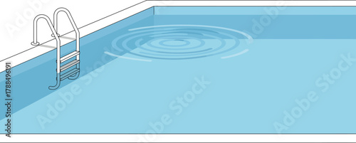 Clean of Swimming Pool with Ladder and Water Ripple Effect