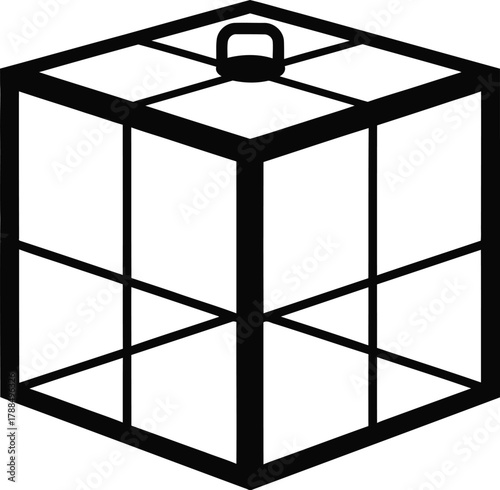 Simple outline vector illustration of a geometric cube or box with a small loop handle on top