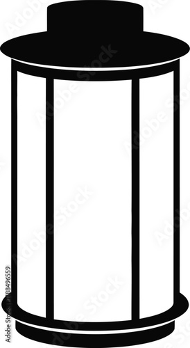 Outdoor cylindrical street lamp or garden lantern icon silhouette in black and white vector