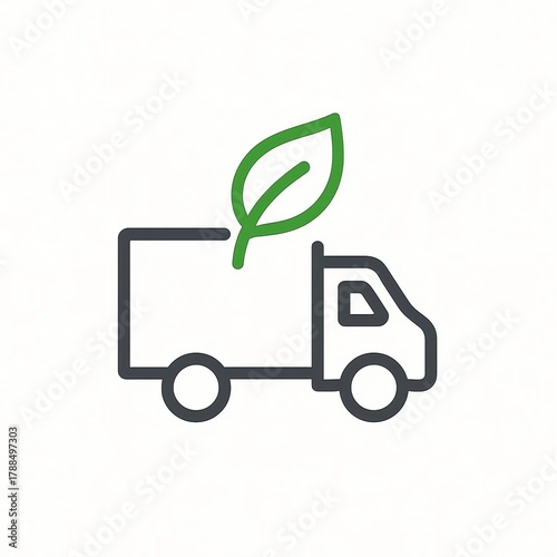 Green leaf eco delivery truck icon isolated on white background