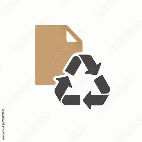 Recycling symbol with a paper document isolated on white background