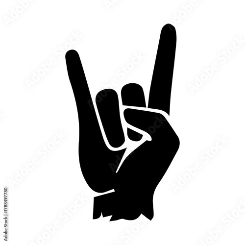 Rock devil horns symbol, black hand gesture isolated on white or transparent background, vector illustration.