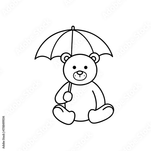 Teddy bear sitting holding an open umbrella above on transparent background
