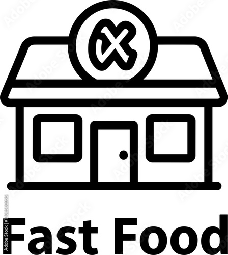 Fast food restaurant icon in black and white on white background