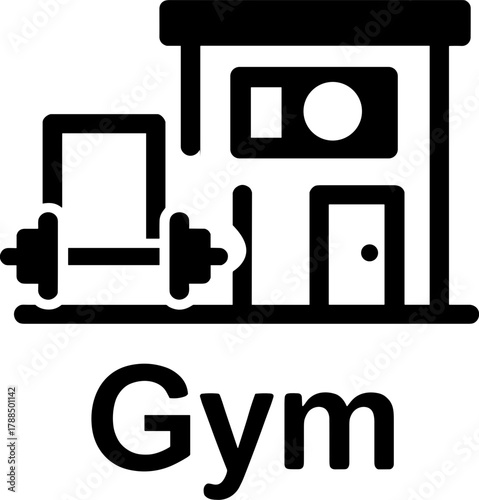 Gym fitness center black and white icon on white background