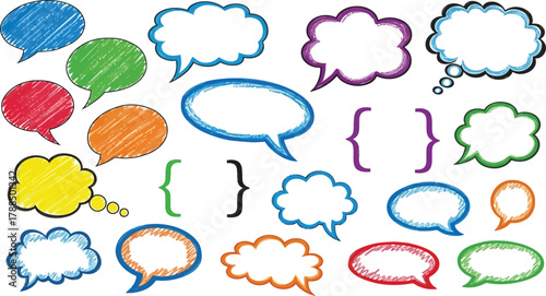 Collection of Colorful Speech Bubbles & Brackets on a White Background Art