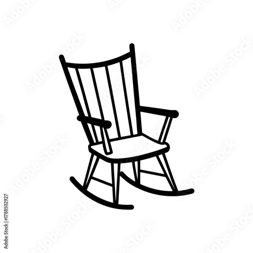 Illustration of a classic rocking chair in black line on transparent background