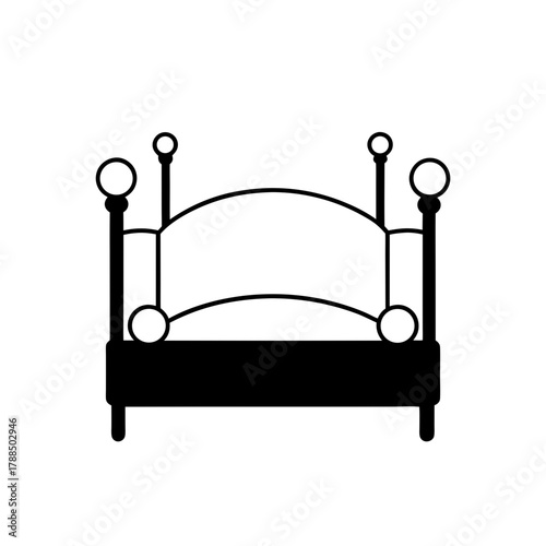 Illustration of a simple black and white bed frame on transparent background