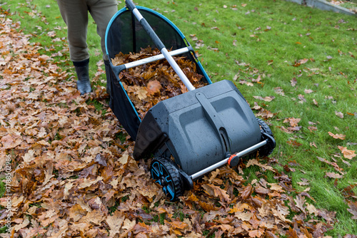 Leaf and grass collector quickly and quietly collect fallen leaves