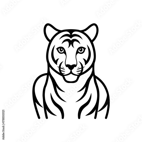 Illustration of a tiger head and upper body outline on transparent background