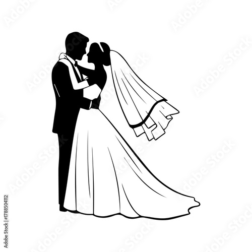 Couple Embracing Silhouette - Romantic Wedding Bride and Groom Together Forever