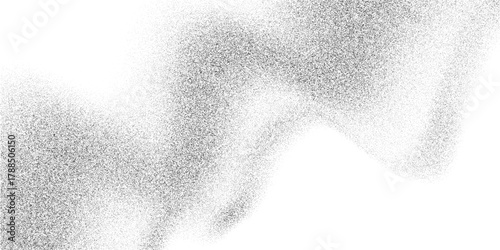 Pointillism grain field, wide diagonal gap, scattered stipple clouds along borders. Light monochrome texture, smooth density shifts, modern distressed surface, vector illustration