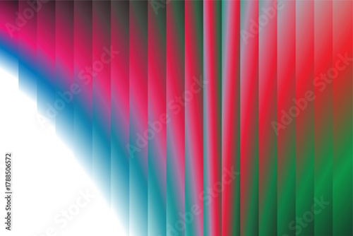 Abstract vertical stripes of vibrant pink teal and green blend and shimmer with a bright white light emanating from the left side