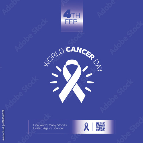 World cancer day awareness ribbon and date with a blue background
