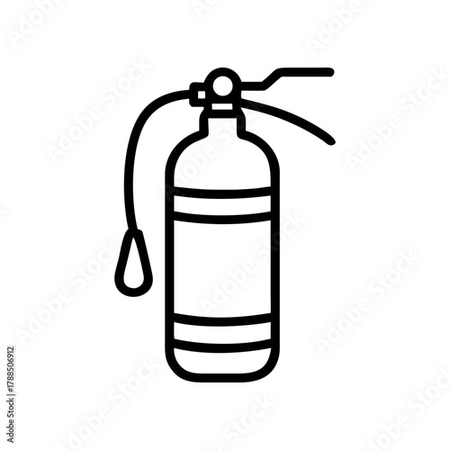 Illustration of a black and white fire extinguisher on transparent background