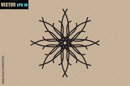 Intricate black starburst pattern design with radial symmetry on a subtle beige background