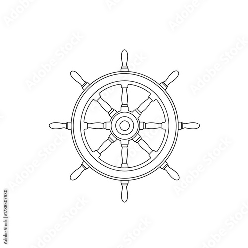 Ship wheel sketch illustration in black and white style  