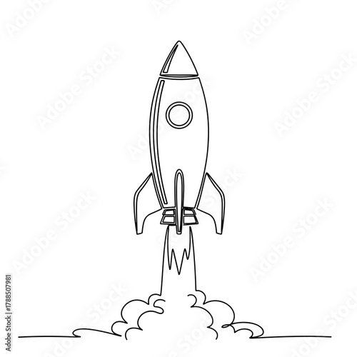 Rocket launching with smoke on white background  