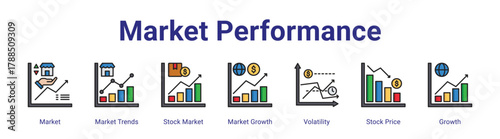 Market Performance web icon vector illustration concept with icon of Market,Market Trends,Stock Market,Market Growth,Volatility,Stock Price,Growth,in modern flat vector style.