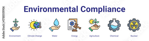 Environmental Compliance web icon vector illustration concept with icon of Environment,Climate Change,Water,Energy,Agriculture,Chemical,Nuclear,in modern flat vector style.