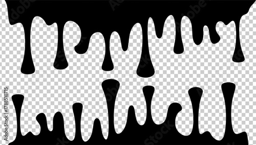 Wavy black ink illustration. Black ink drip illustration. Abstract black ink drip on transparent background. Black ink splash illustration. Stylish dripping ink effect illustration