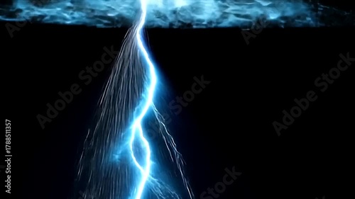 Blue lightning bolt strikes with branching arc, set against a dark background